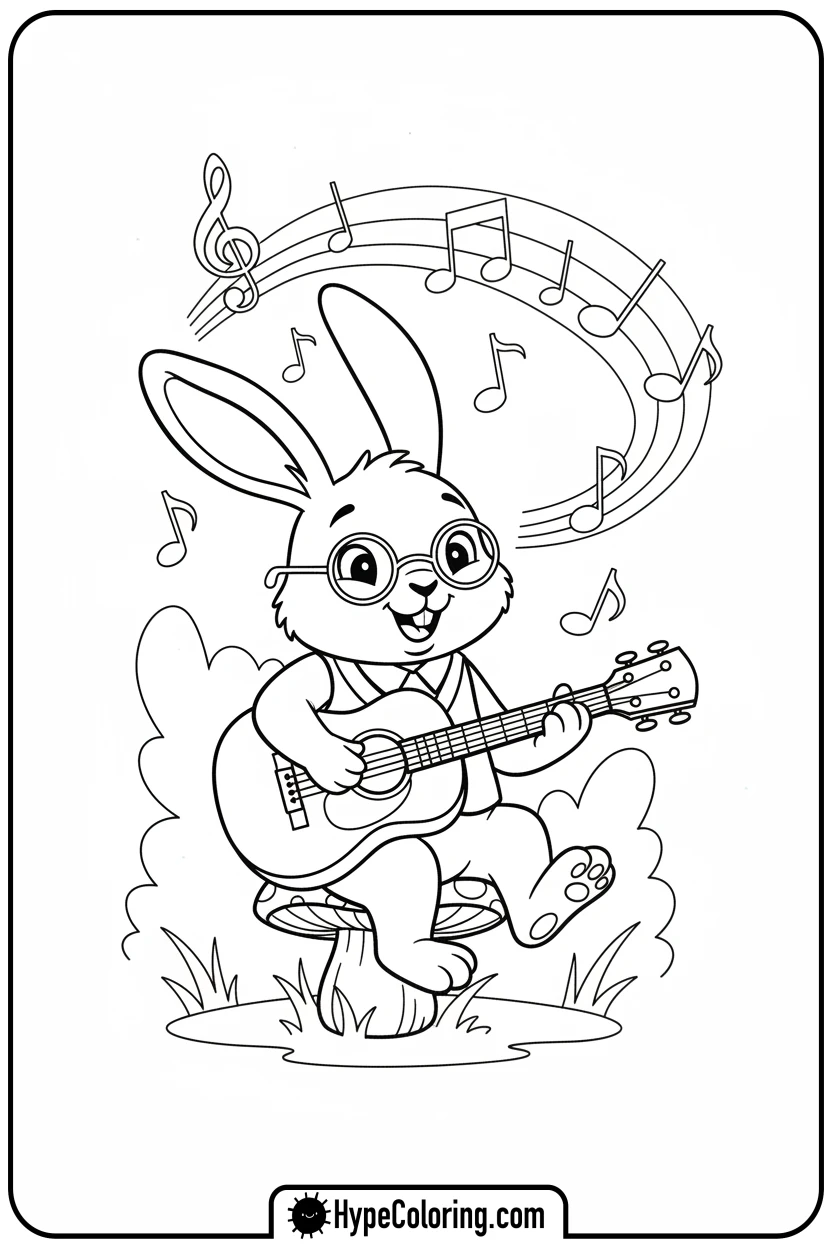 bunny-playing-guitar - bunny coloring pages