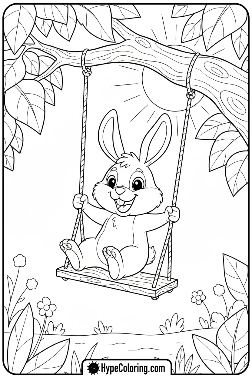 bunny-on-a-tree-swing - bunny coloring pages