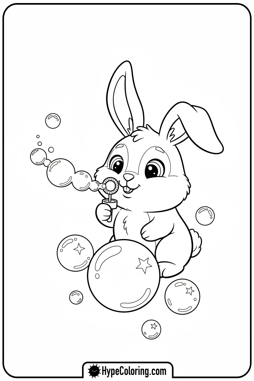 bunny-blowing-bubbles - bunny coloring pages