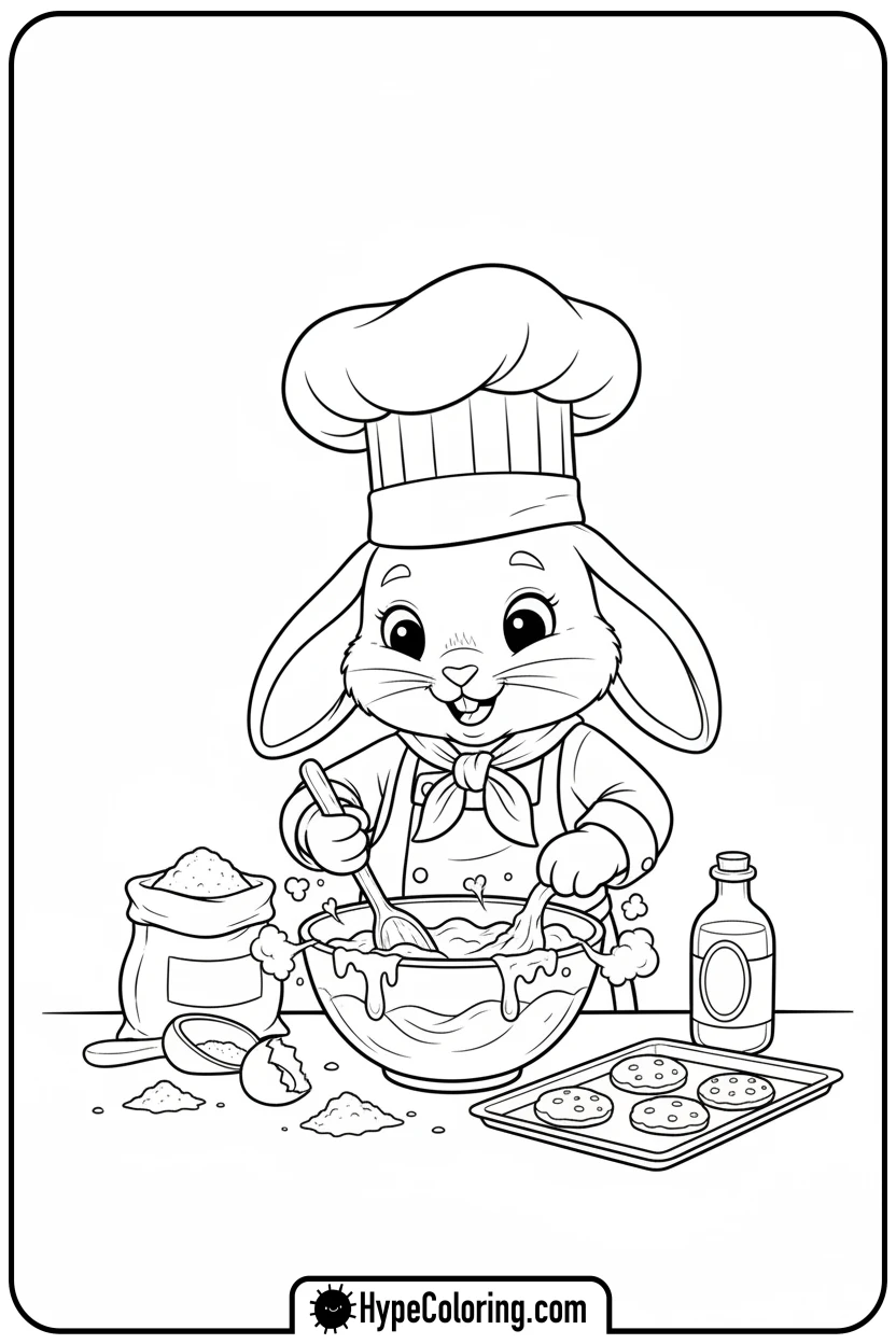 bunny-baking-in-kitchen - bunny coloring pages