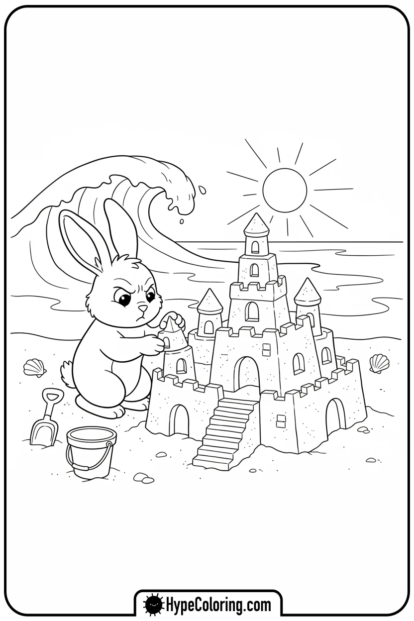 bunny-building-sandcastle - bunny coloring pages