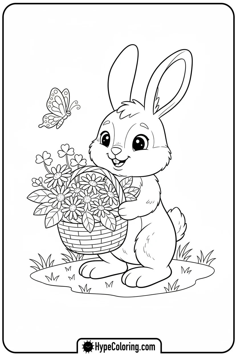 bunny-with-flower-basket - bunny coloring pages
