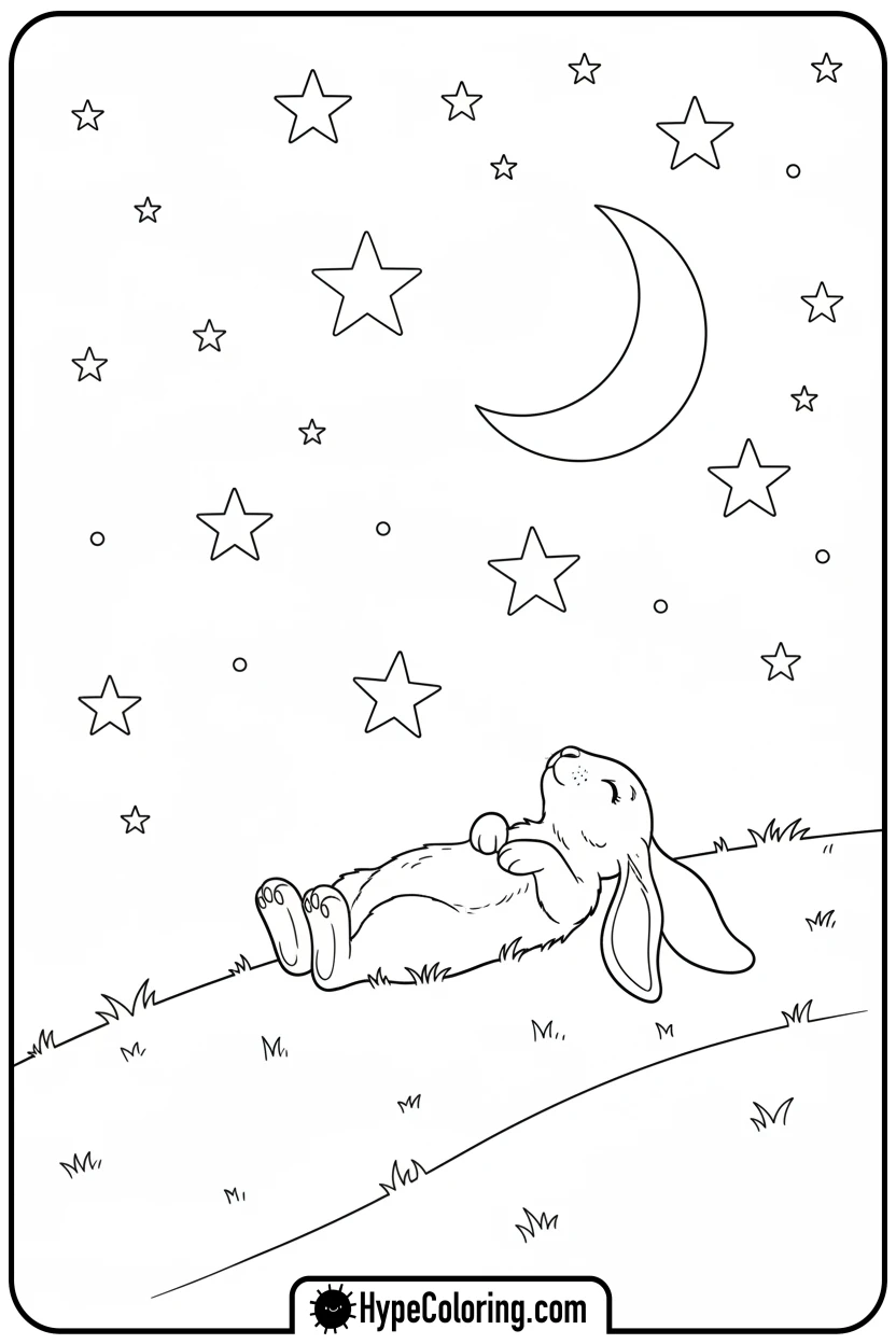 bunny-stargazing-at-night - bunny coloring pages