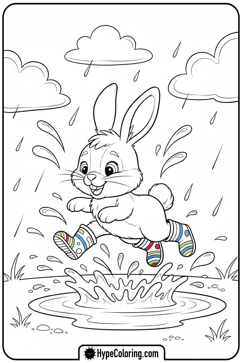 bunny-splashing-in-puddle - bunny coloring pages