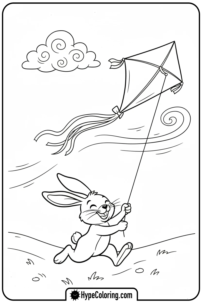 bunny-flying-a-kite - bunny coloring pages