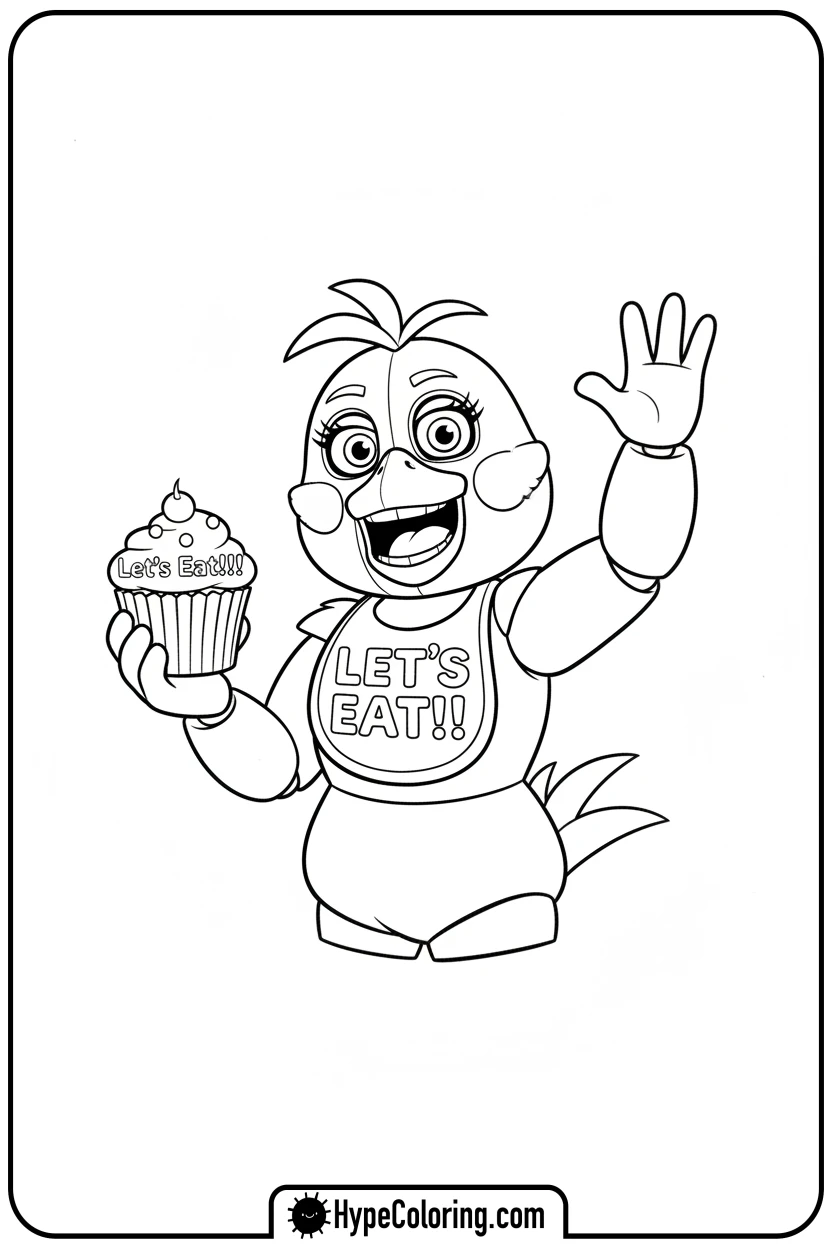 Click to download PDF chica-with-cupcake - fnaf coloring pages