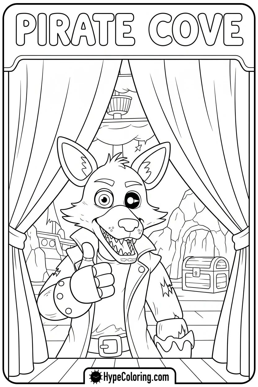 Click to download PDF foxy-peeking-from-cove - fnaf coloring pages