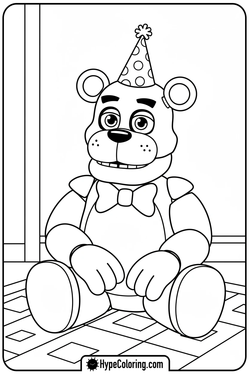 Click to download PDF golden-freddy-with-party-hat - fnaf coloring pages