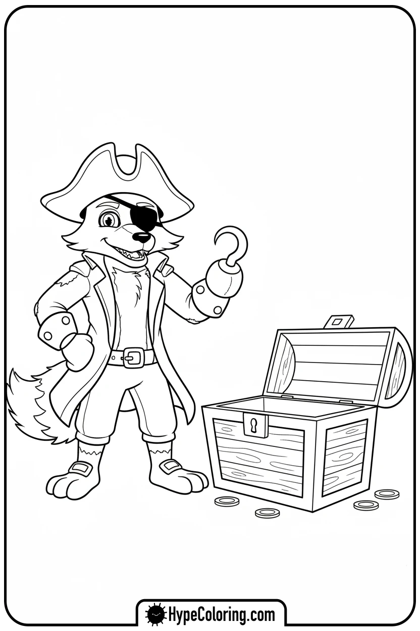Click to download PDF foxy-with-treasure-chest - fnaf coloring pages