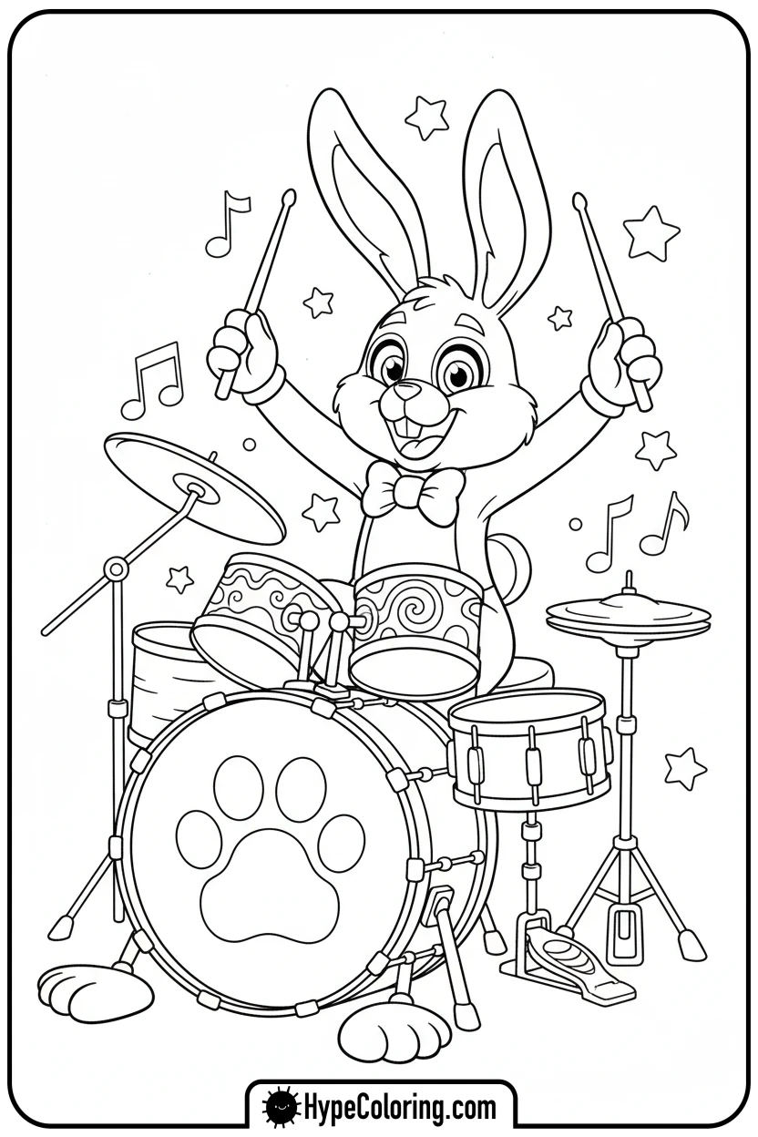 Click to download PDF bonnie-playing-drums - fnaf coloring pages