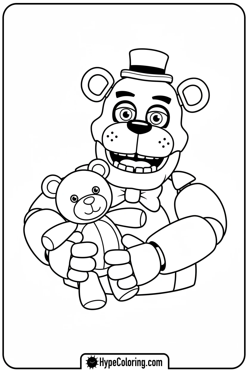 Click to download PDF freddy-hugging-teddy-bear - fnaf coloring pages