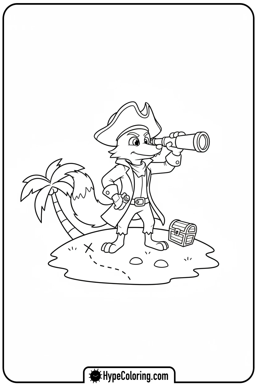 Click to download PDF foxy-with-spyglass - fnaf coloring pages