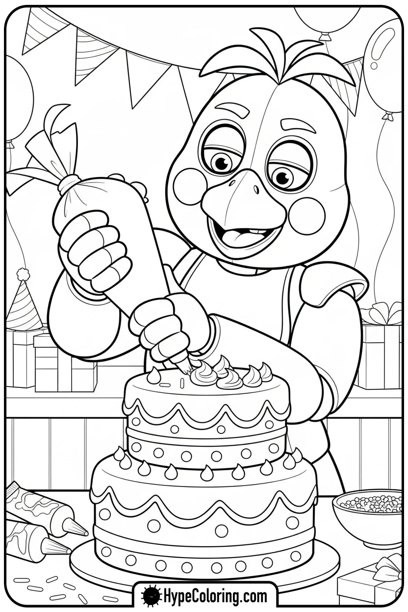 Click to download PDF chica-decorating-cake - fnaf coloring pages