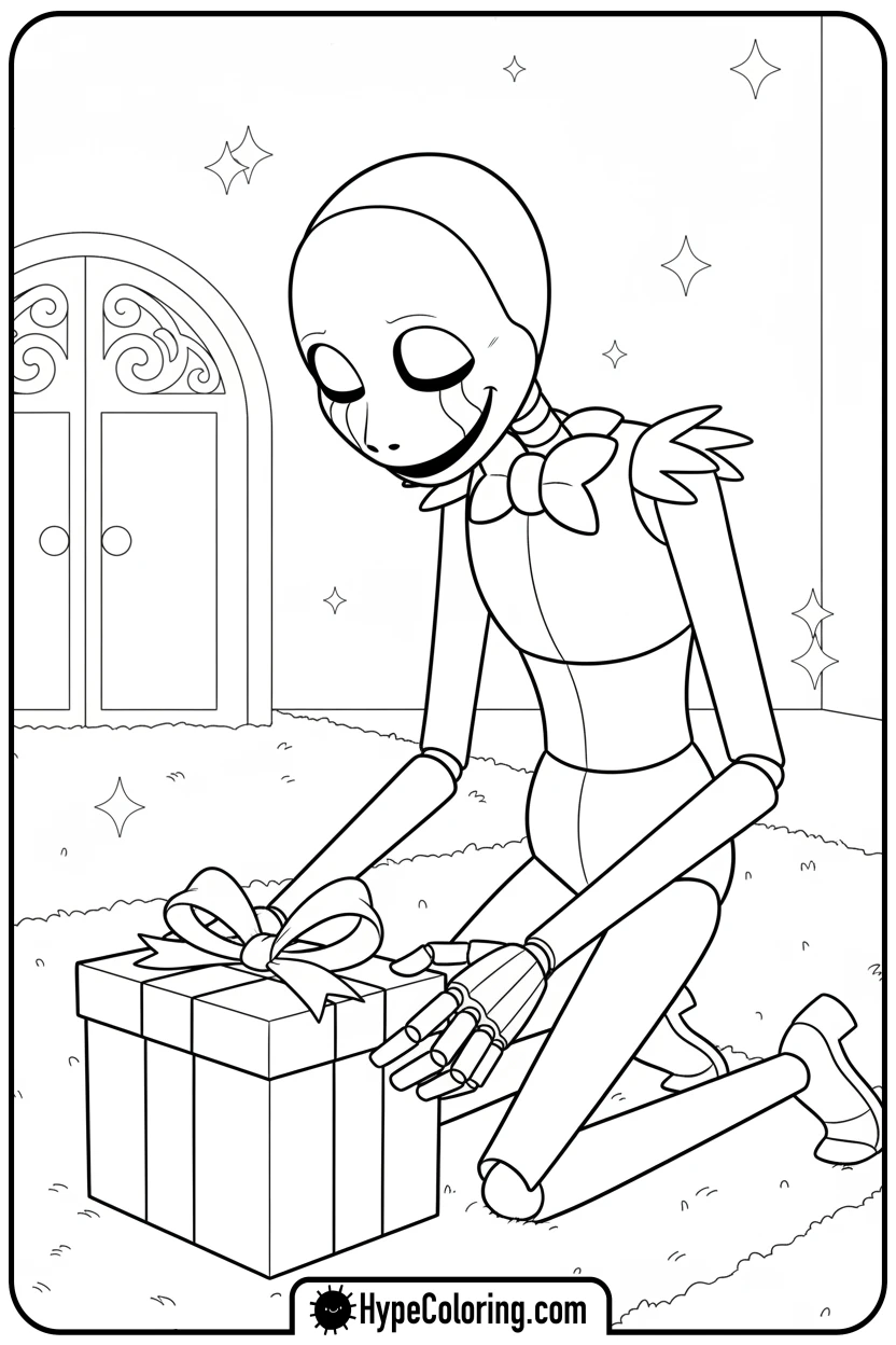 Click to download PDF puppet-delivering-gift - fnaf coloring pages
