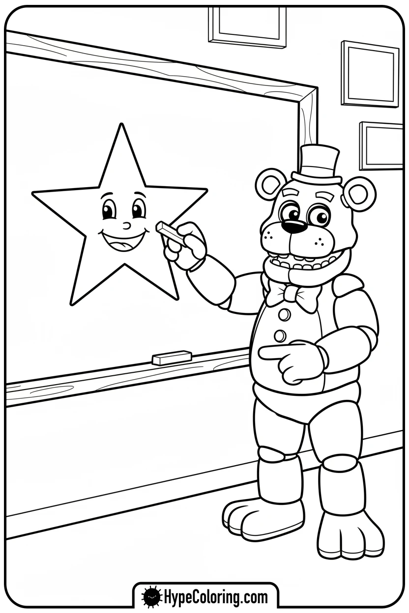 Click to download PDF freddy-teaching-on-chalkboard - fnaf coloring pages