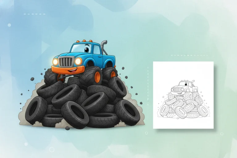 a-monster-truck-playing-peek-a-boo - monster truck coloring page