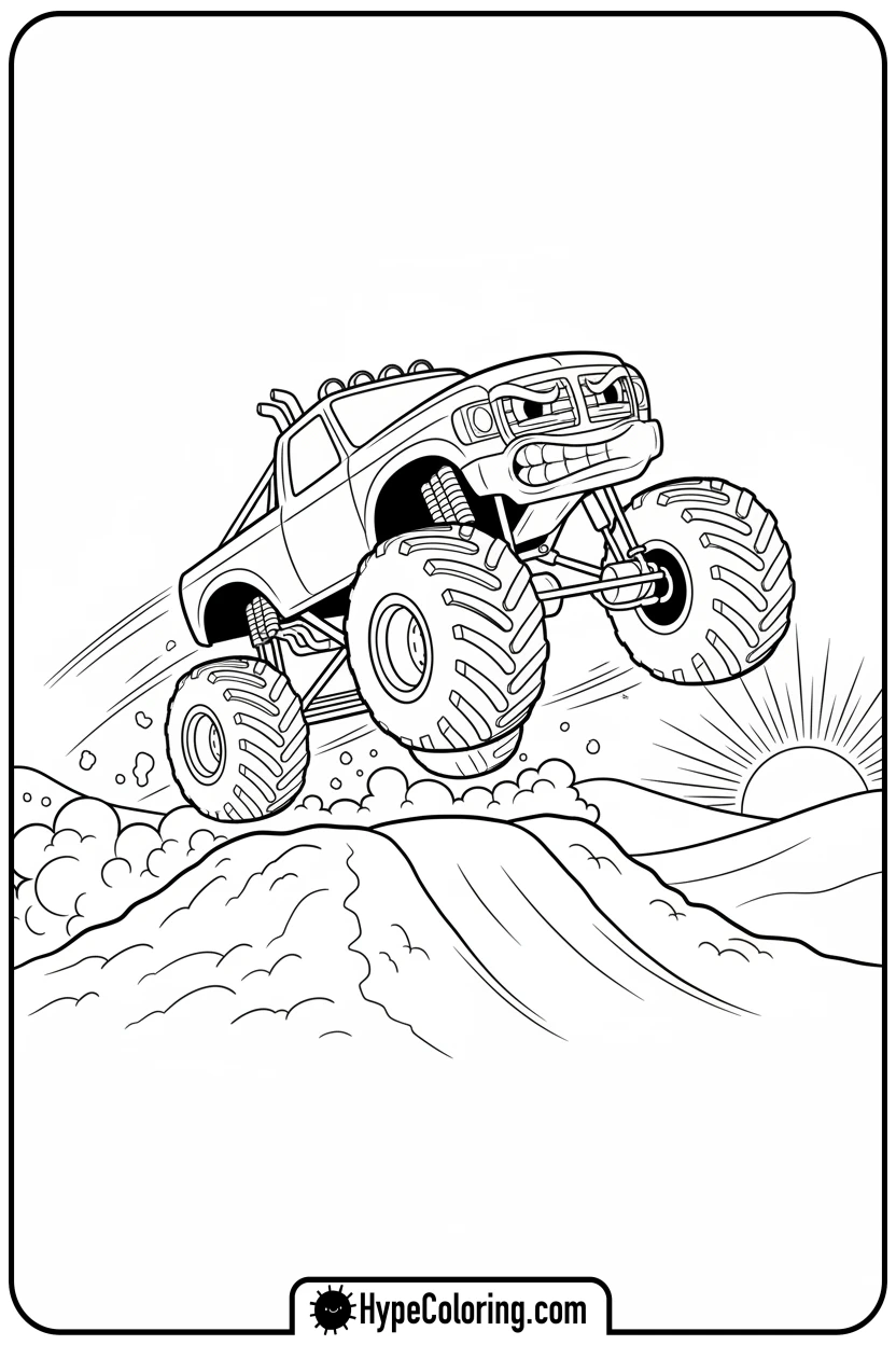 monster-truck-jumping-from-ramp - monster truck coloring page