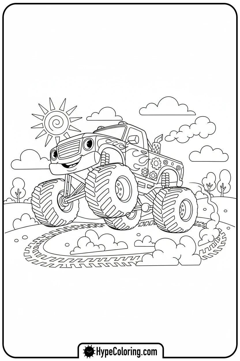 monster-truck-doing-a-wheelie - monster truck coloring page