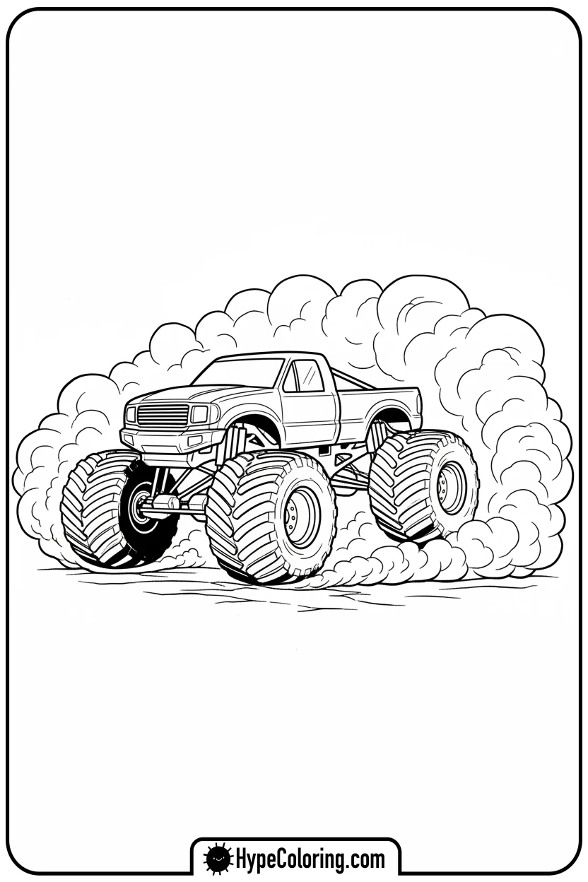 monster-truck-doing-a-donut - monster truck coloring page