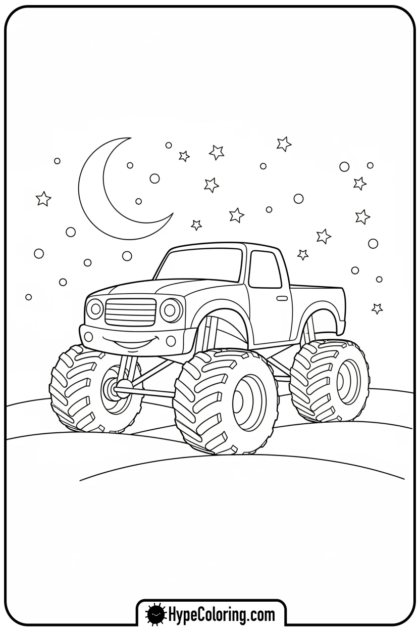 monster-truck-at-night - monster truck coloring page