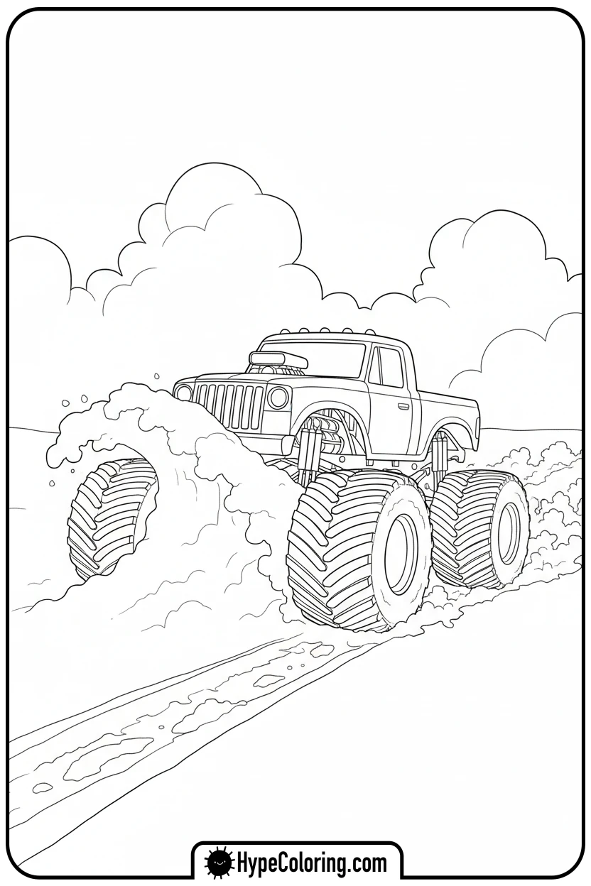 monster-truck-in-snow - monster truck coloring page