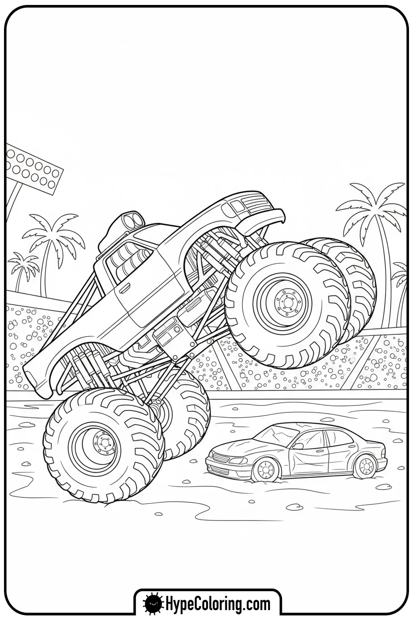 monster-truck-balancing-on-two-wheels - monster truck coloring page