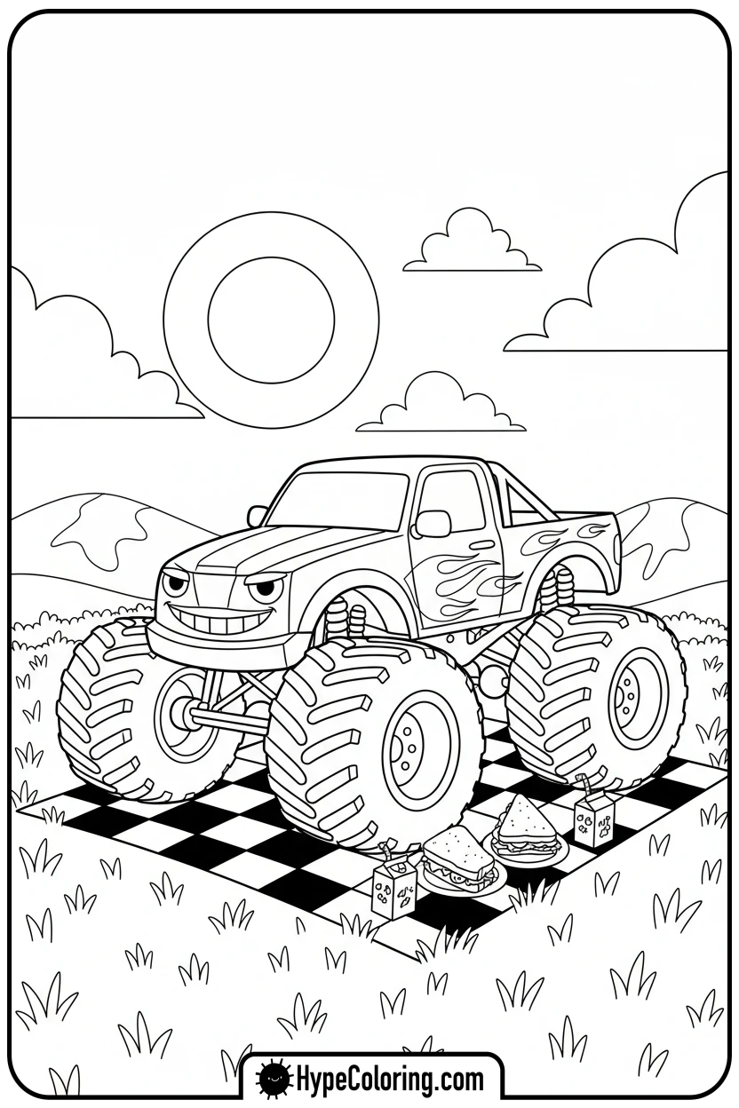 monster-truck-picnic - monster truck coloring page