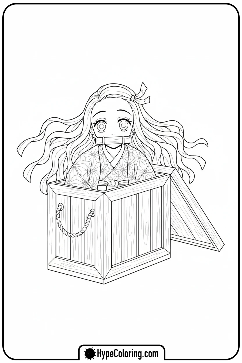 nezuko-peeking-from-box - demon slayer coloring pages