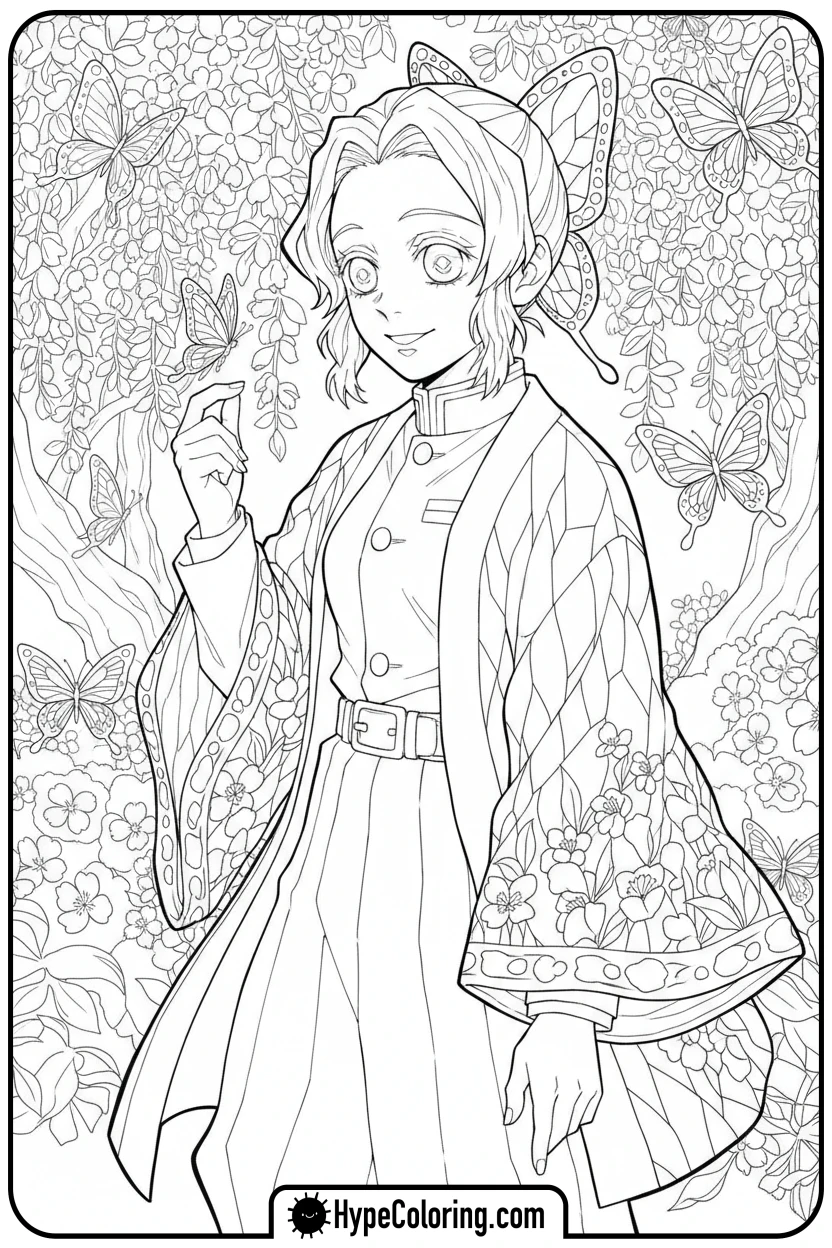 shinobu-with-a-butterfly - demon slayer coloring pages