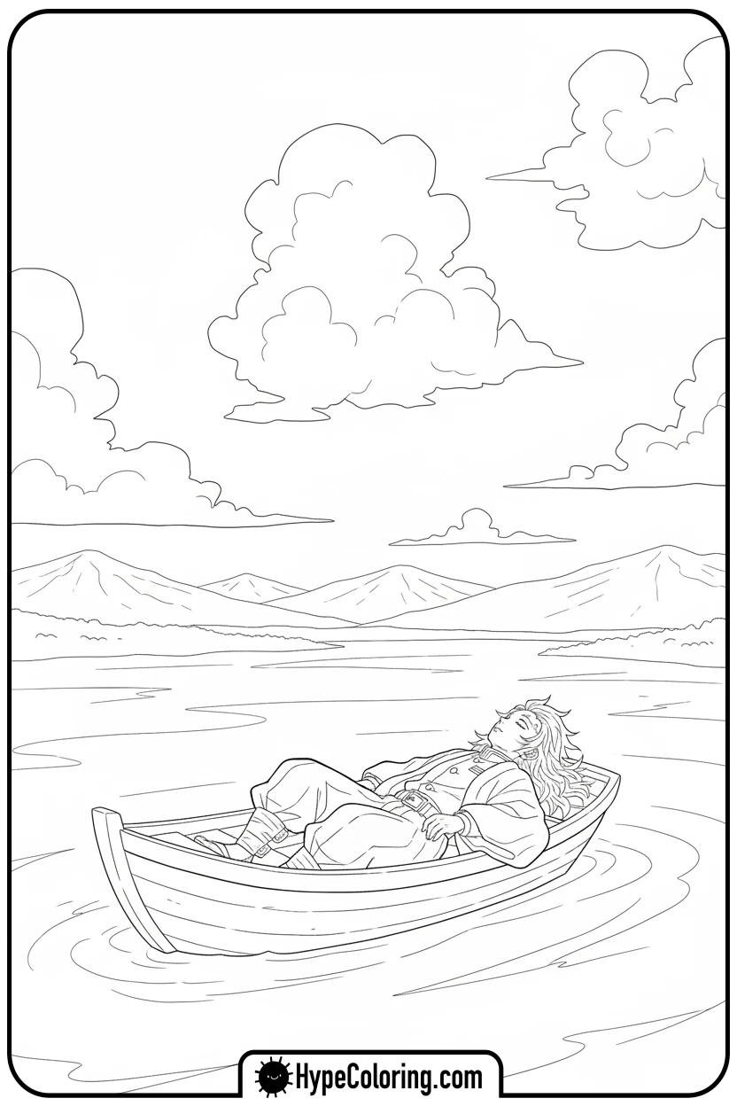 muichiro-floating-in-a-boat - demon slayer coloring pages
