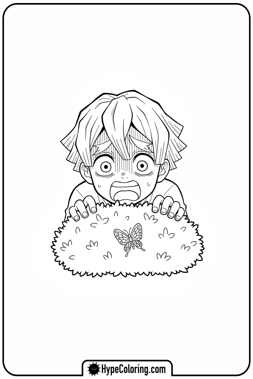 zenitsu-scared-of-butterfly - demon slayer coloring pages