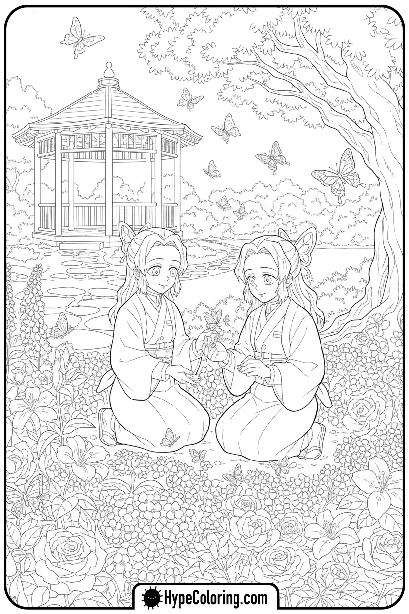 butterfly-estate-garden - demon slayer coloring pages