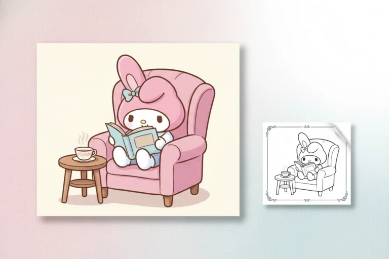 my-melody-cozying-up-in - my melody coloring pages