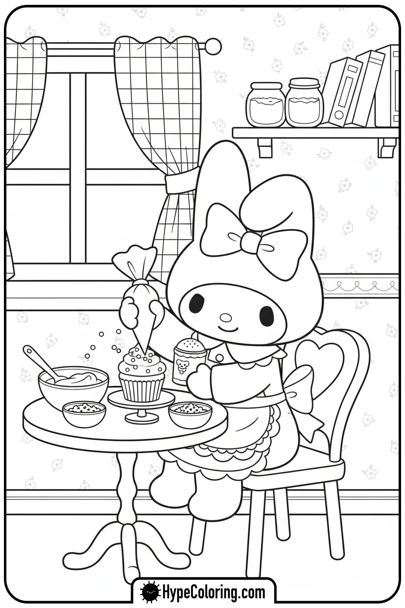 my-melody-decorating-a-cupcake - my melody coloring pages