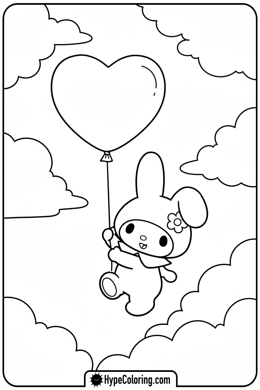 my-melody-floating-with-balloon - my melody coloring pages
