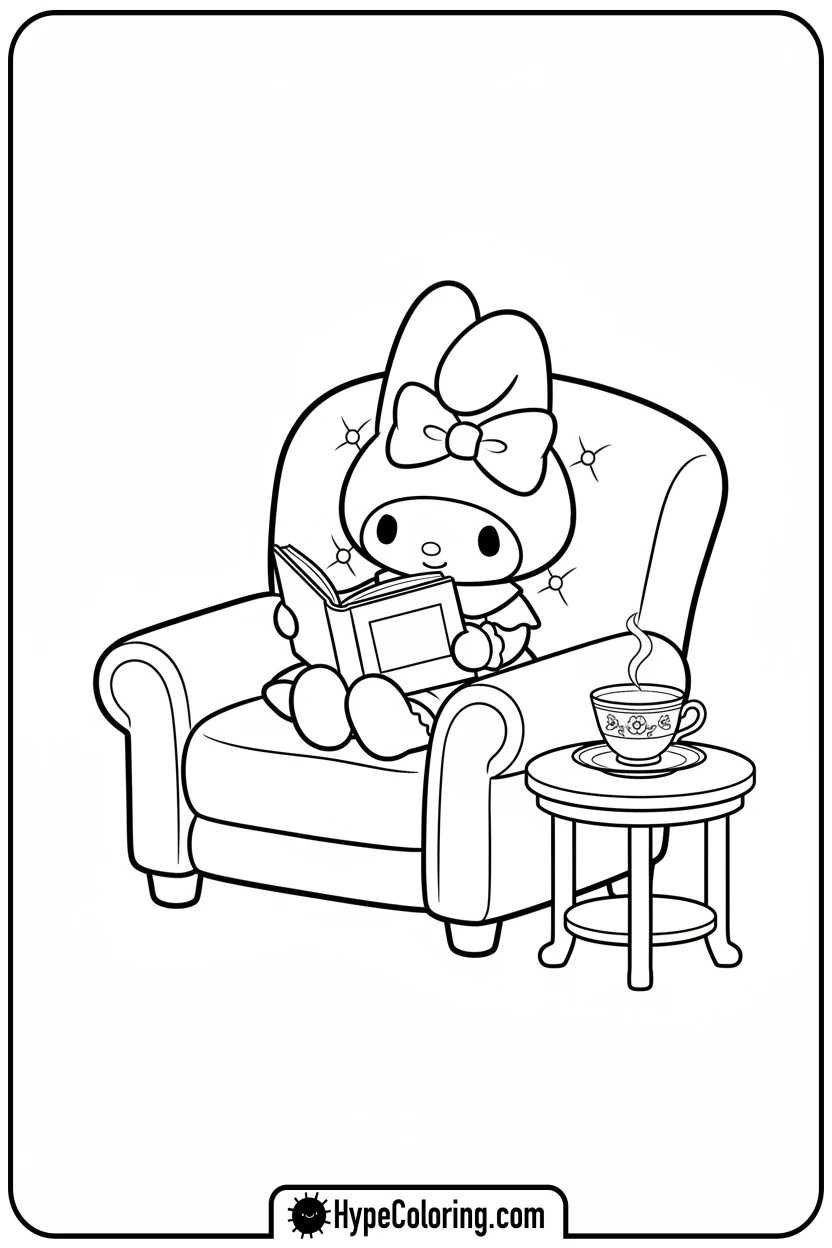 my-melody-reading-in-armchair - my melody coloring pages