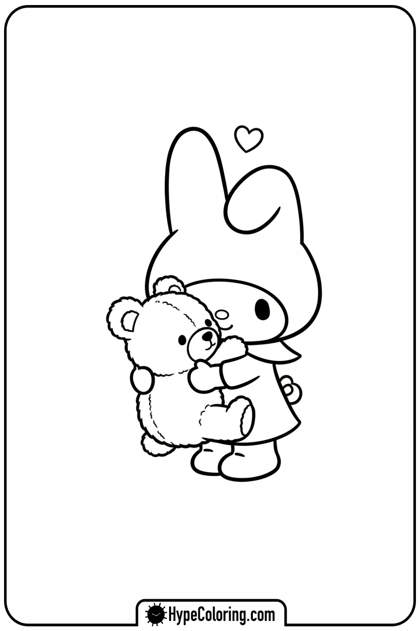 my-melody-hugging-a-teddy-bear - my melody coloring pages