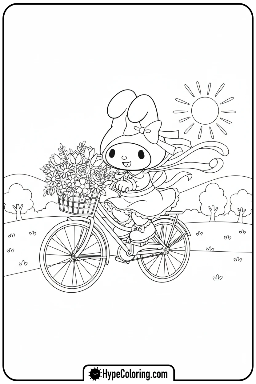 my-melody-riding-a-bicycle - my melody coloring pages