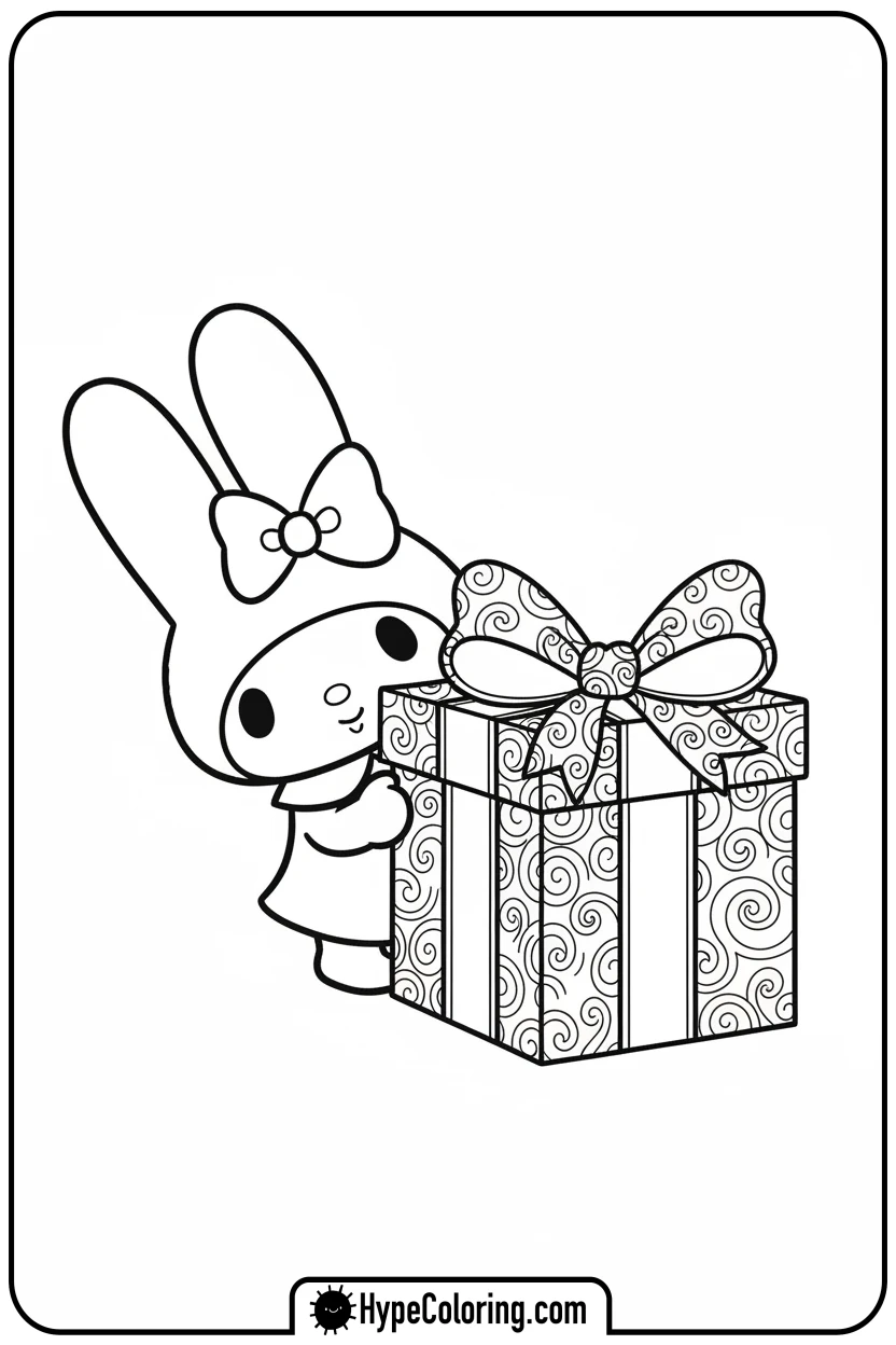 my-melody-peeking-from-gift-box - my melody coloring pages