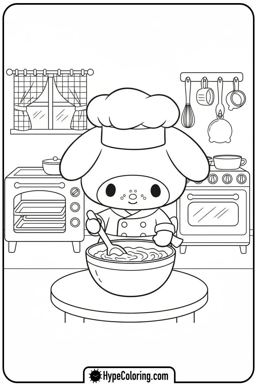 my-melody-as-a-chef-baking - my melody coloring pages