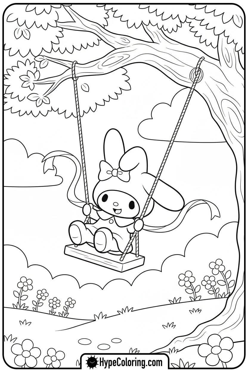 my-melody-on-a-tire-swing - my melody coloring pages