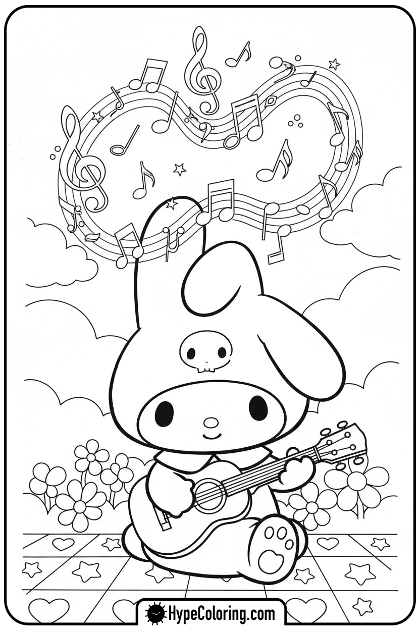 my-melody-playing-ukulele - my melody coloring pages