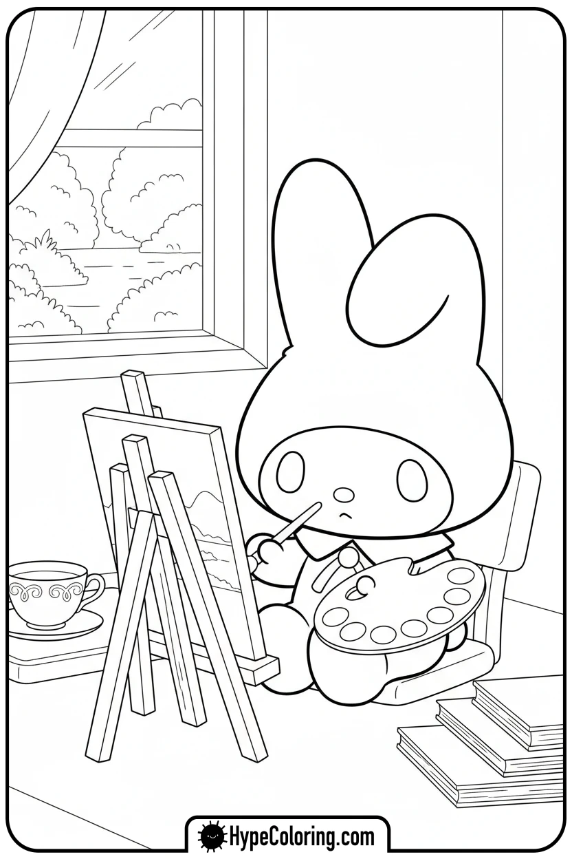 my-melody-painting-on-easel - my melody coloring pages