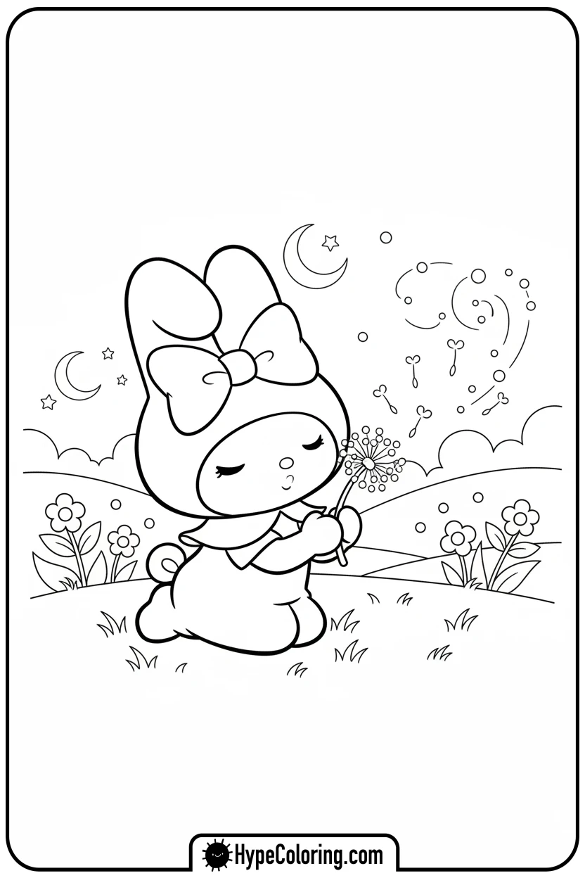 my-melody-blowing-dandelion-seeds - my melody coloring pages