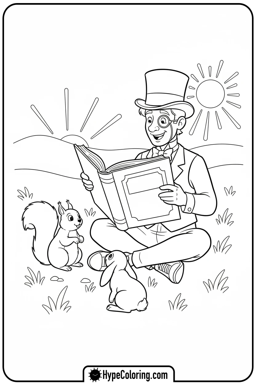 dandy-reading-to-animals - dandy's world coloring pages