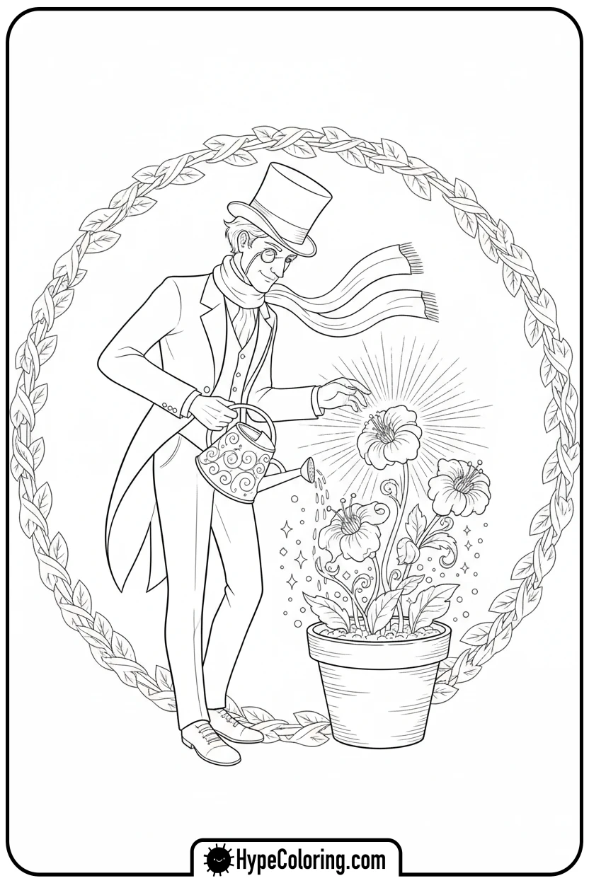 dandy-watering-magic-flowers - dandy's world coloring pages