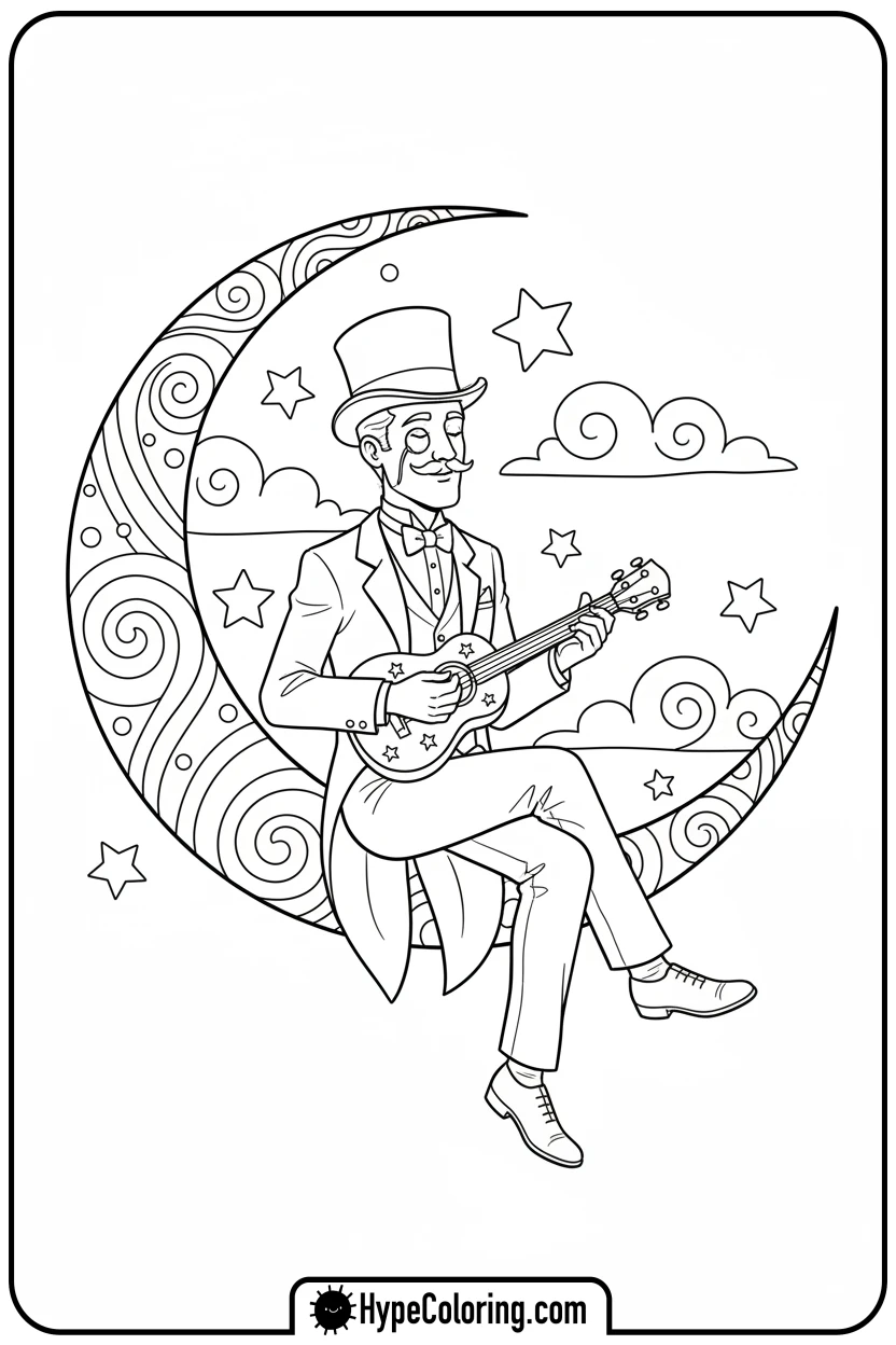 dandy-playing-ukulele-on-moon - dandy's world coloring pages