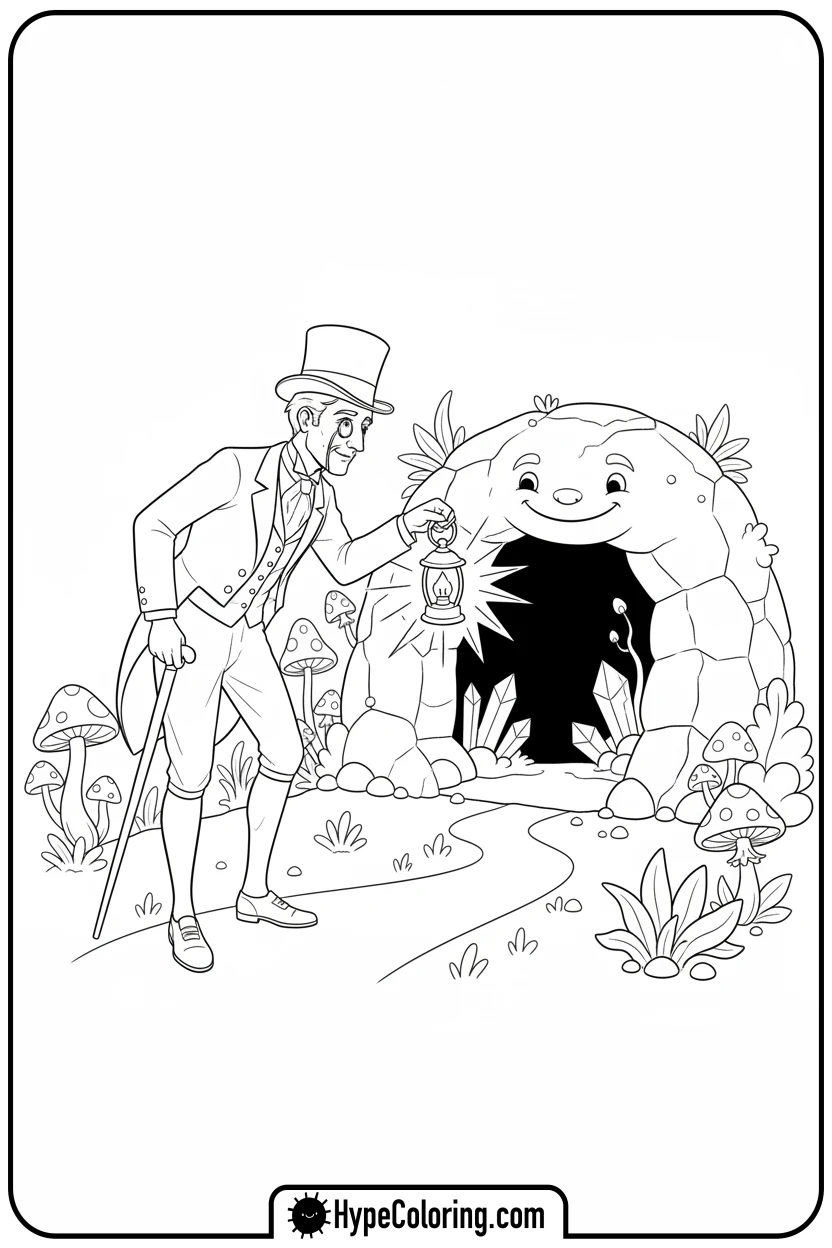 dandy-exploring-cave-with-lantern - dandy's world coloring pages