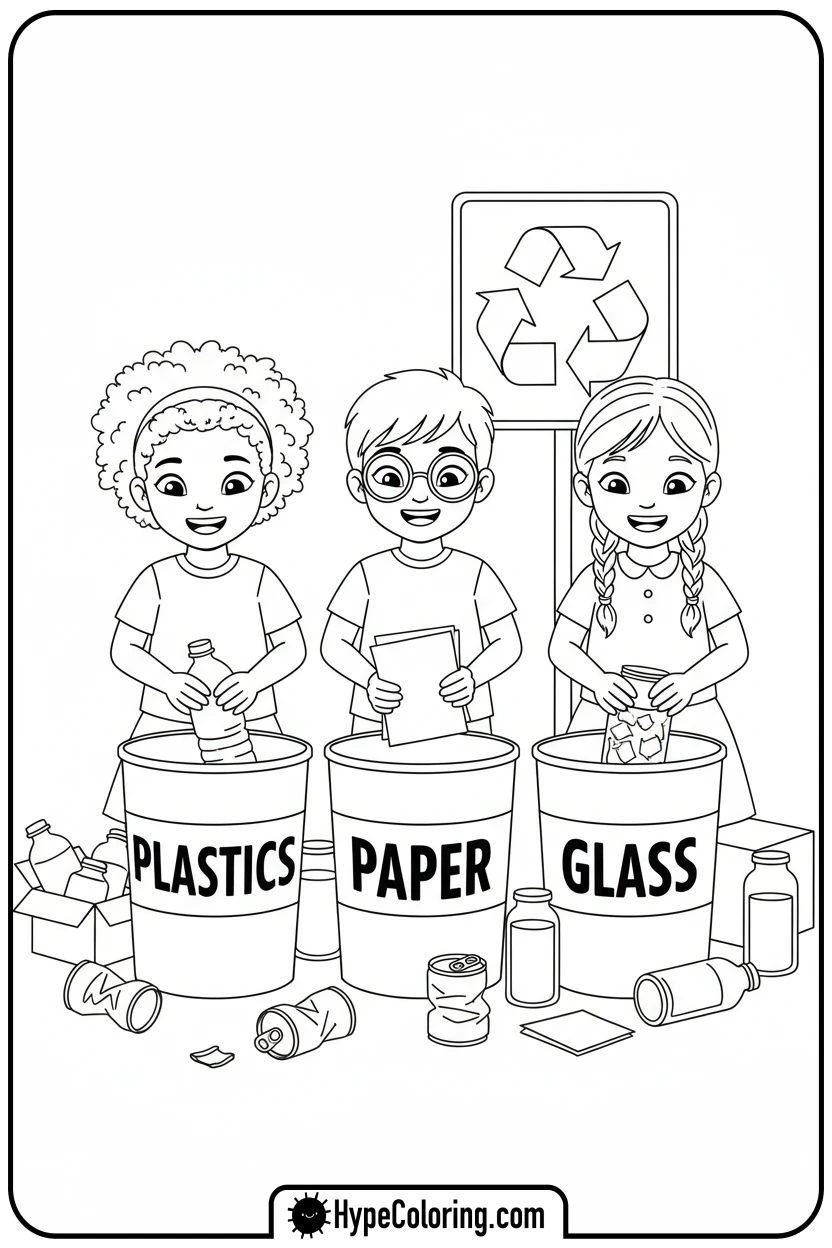 kids-sorting-recycling - earth day coloring pages