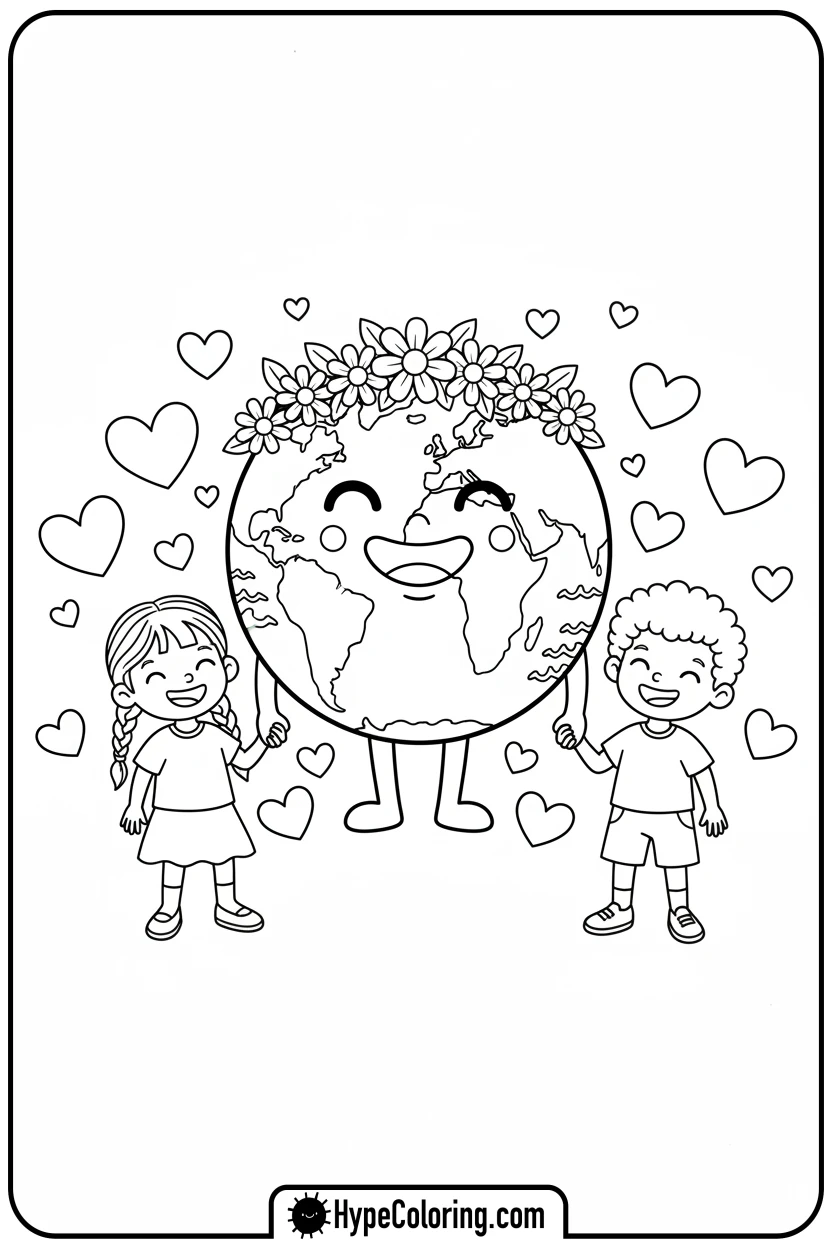 happy-earth-with-children - earth day coloring pages